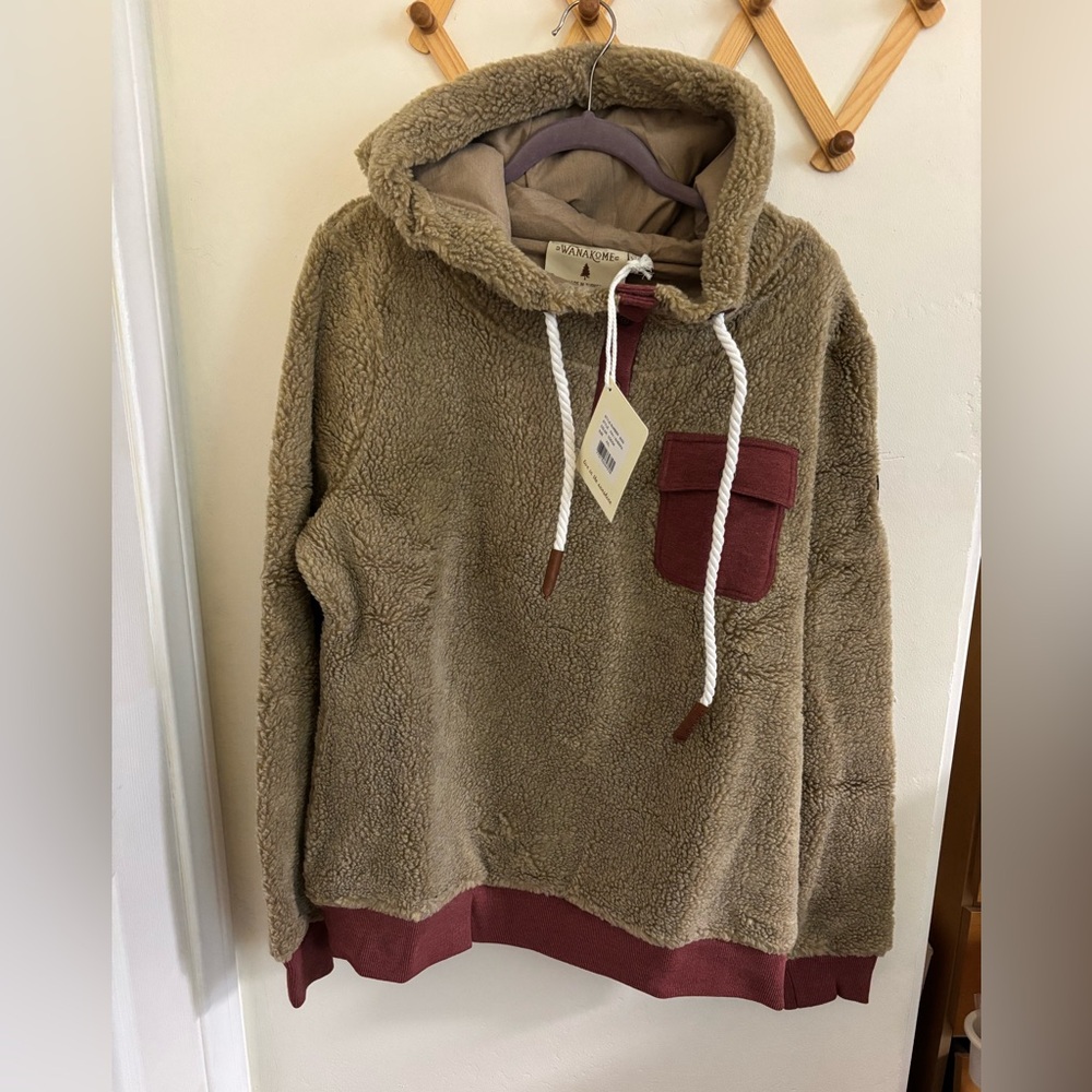NWT Wanakome Women’s XXL Tan and Brown Fleece Hoodie Teddy Sweatshirt - Picture 2 of 9